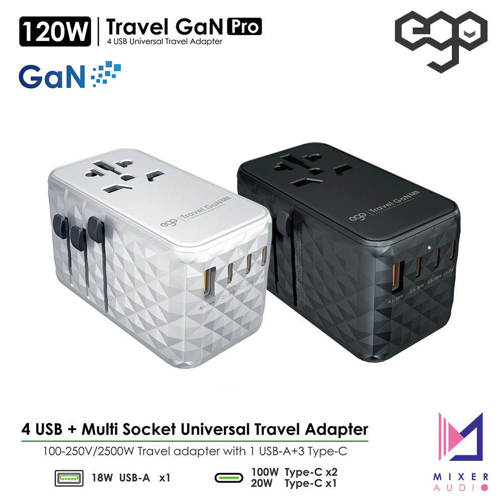 【接受預訂】EGO 120W Travel 氮化鎵 Pro 4USB 旅行轉換插頭
