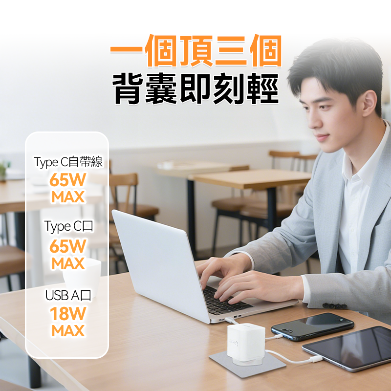USATISFY GaN Mini65W 迷你伸縮線充電插頭