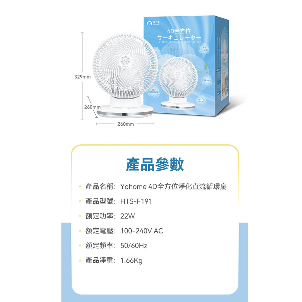 Yohome 家の逸 4D全方位淨化直流循環扇 HTS-F191
