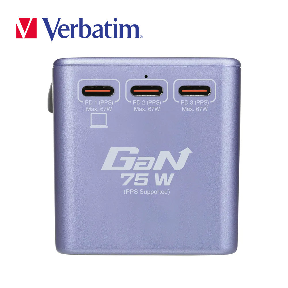 Verbatim 5 端口 75W PD 3.0 & QC 3.0 GaN 通用旅行轉插(#66919/#66920)