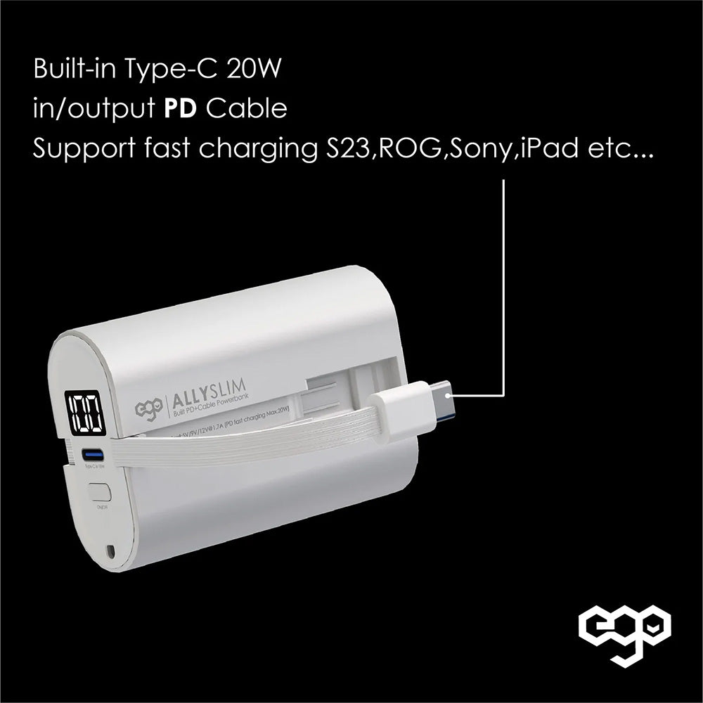 EGO AllySlim 12000mAh 內置快充線 移動電源