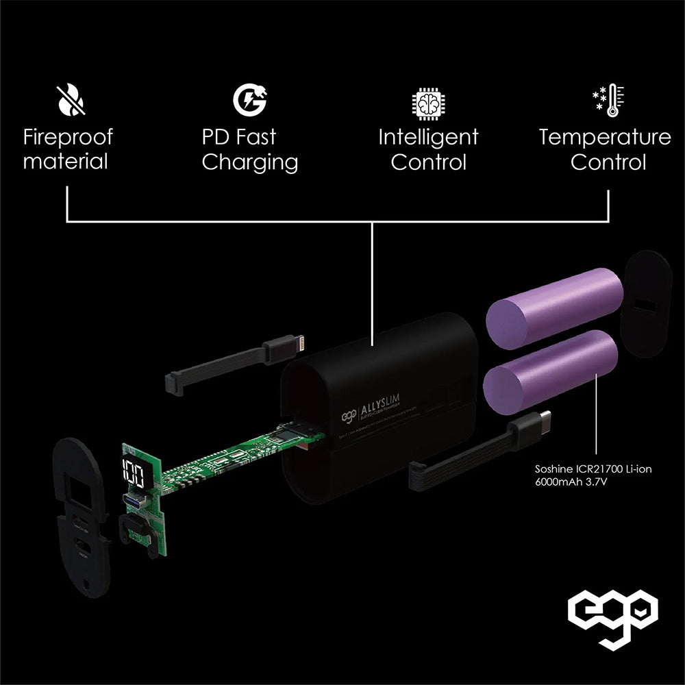 EGO AllySlim 12000mAh 內置快充線 移動電源