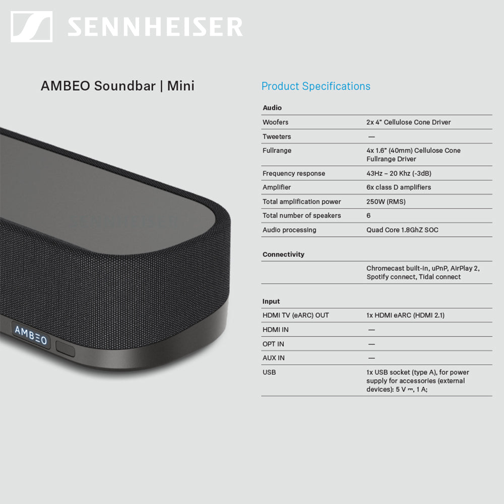 【最新型號】Sennheiser AMBEO Soundbar Mini 家庭影音多聲道揚聲器