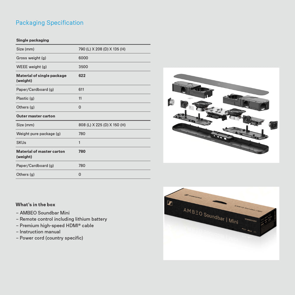 【最新型號】Sennheiser AMBEO Soundbar Mini 家庭影音多聲道揚聲器