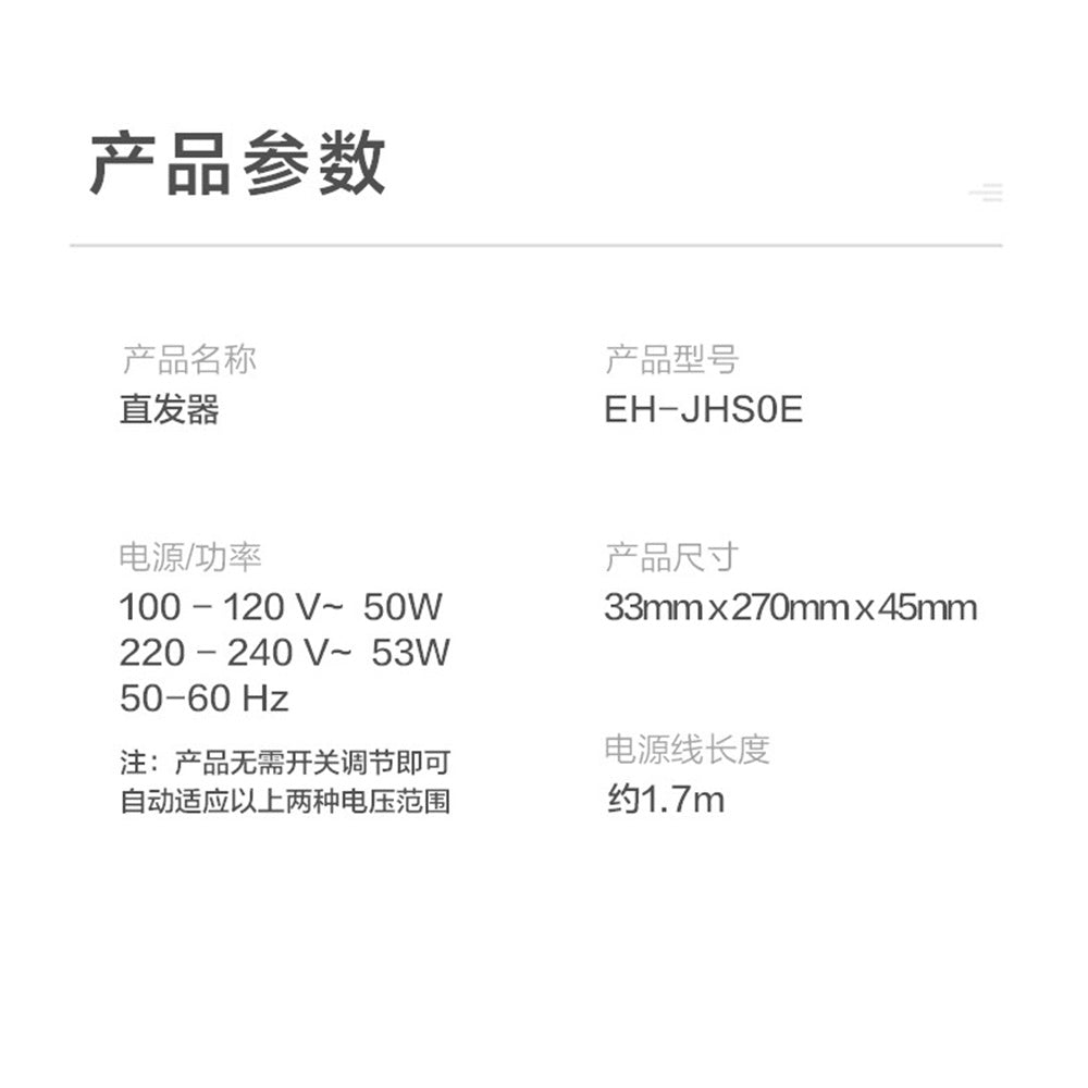 Panasonic 樂聲 EH-PHS0E nanoe™ 納米離子直髮器(平行進口 原裝正貨)