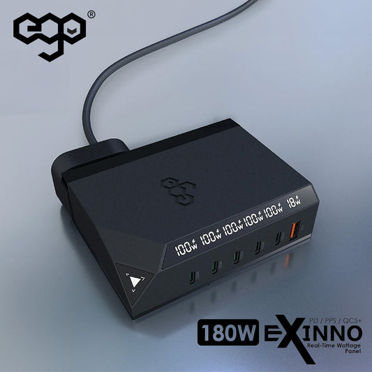 EGO EXINNO+ 180W 即時輸出顯示 6洞USB充電器