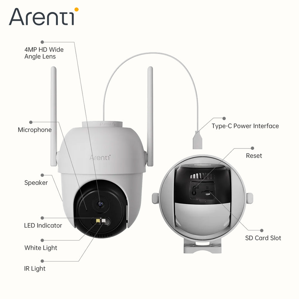 Arenti OP1 室外攝影機 2.5K 4MP超高清雲台 2.4GHz + 5.8GHz 雙頻 WiFi