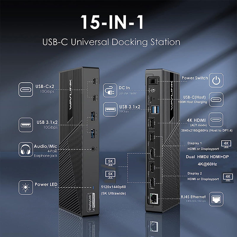 Wavlink WL-UG69PD25 PRO USB-C 4K 13 合 1 通用擴充埠,100W 功率輸出
