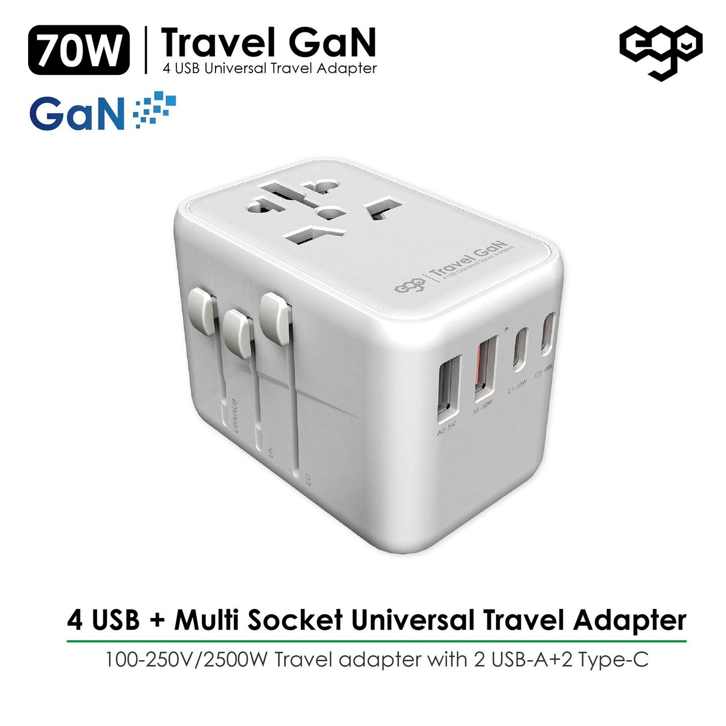 EGO 70W Travel GaN 4USB 旅行轉換插頭