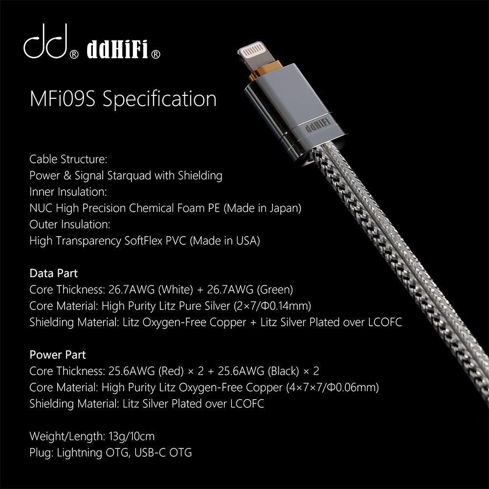 ddHiFi MFi09S / TC09S Lightning to TypeC 轉接線