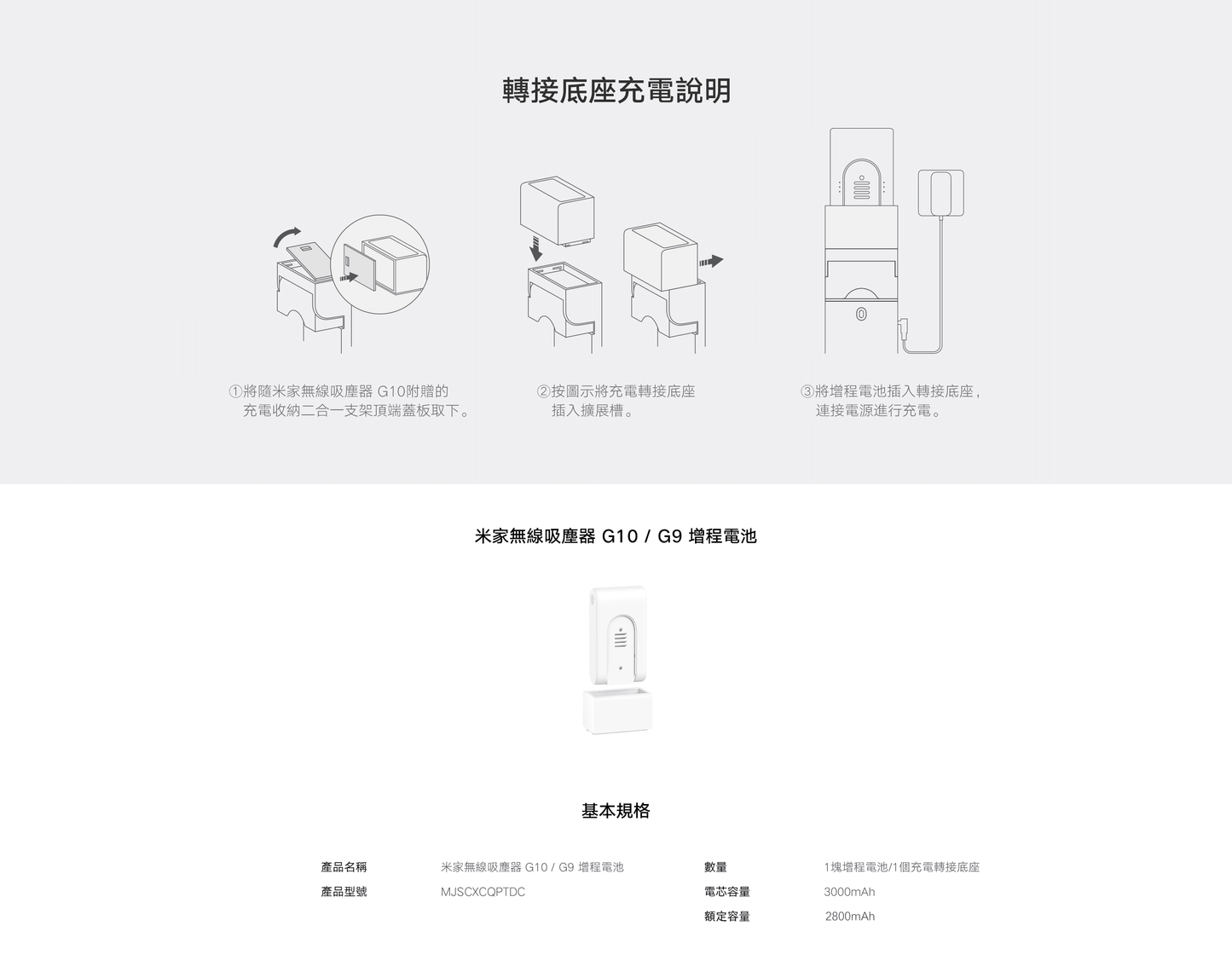 Xiaomi 小米 米家無線吸塵器 G10/G9 增程電池 3000mAh