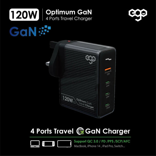 EGO 120W Optimum GaN 4USB 旅行充電器 A2217