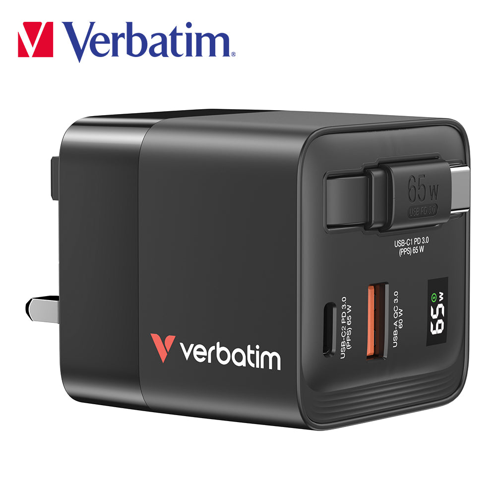 Verbatim 65W GaN 充電器連伸縮 USB-C 充電線