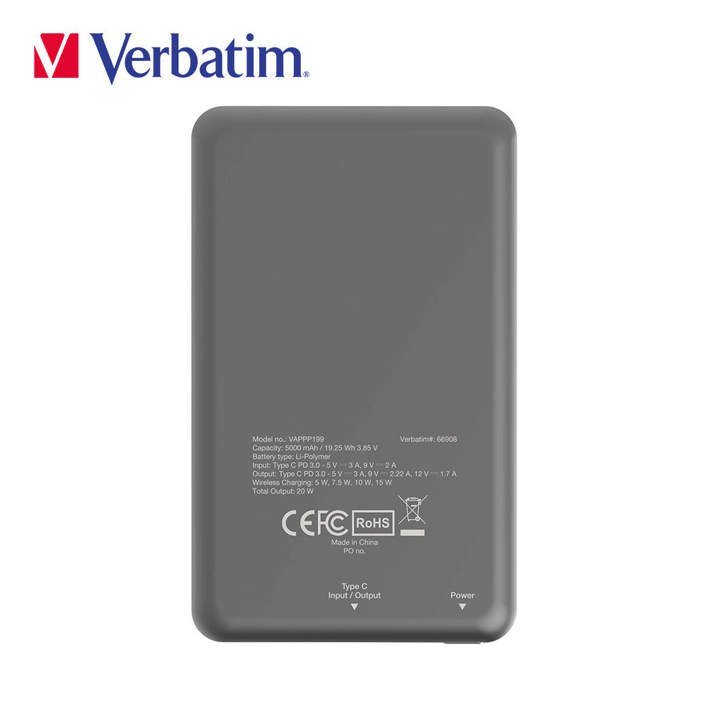 Verbatim 5000mAh 磁吸無線流動充電池(#66907)