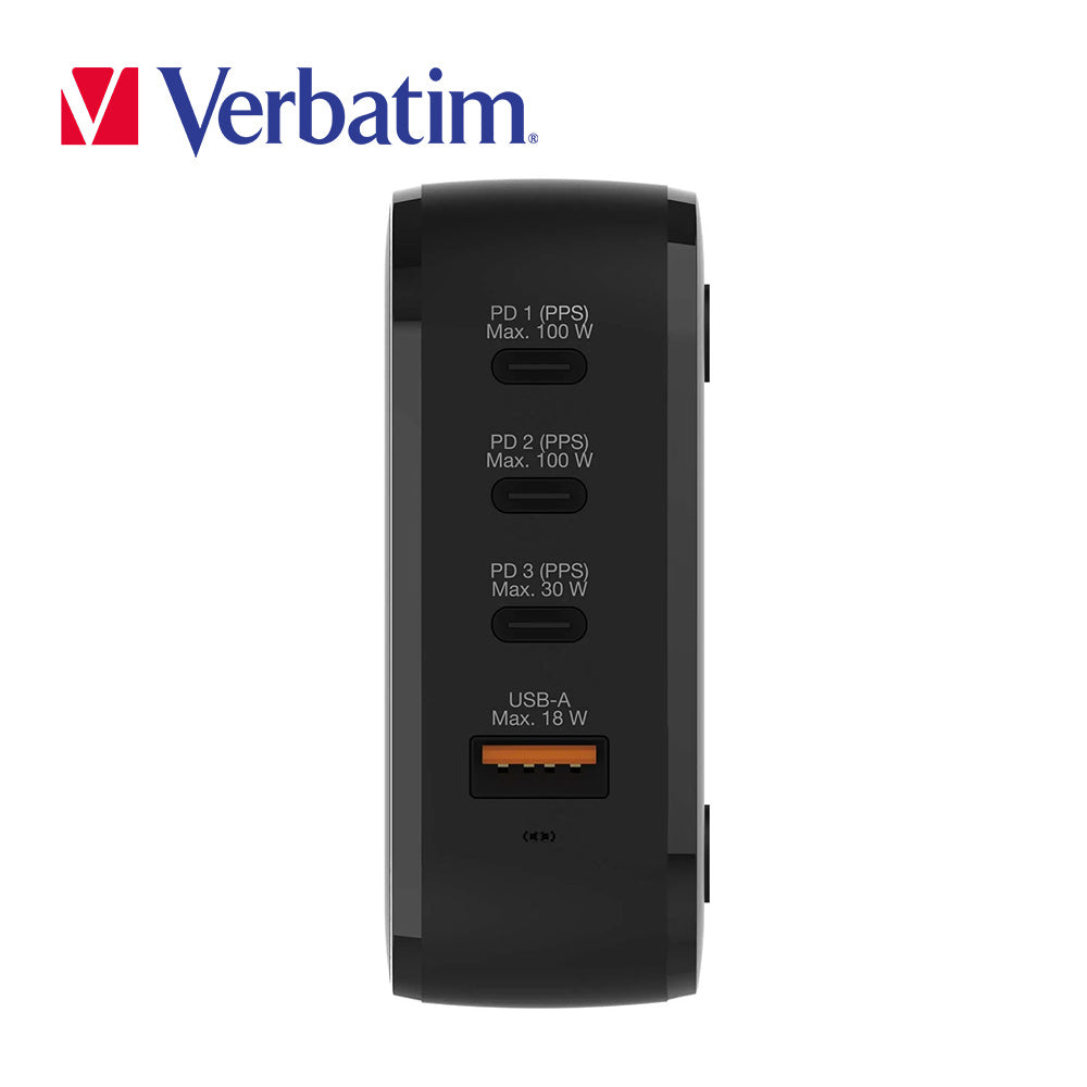 Verbatim 4 端口 150W PD & QC 3.0 GaN 充電器 (附AC電源線+直立底座)(#66910)