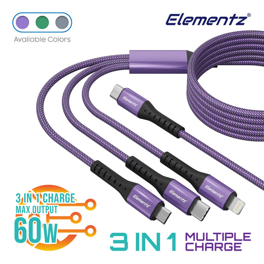 Elementz N3C (TYPE C 3in1 Cable) 3合1 60W PD 快速充電線