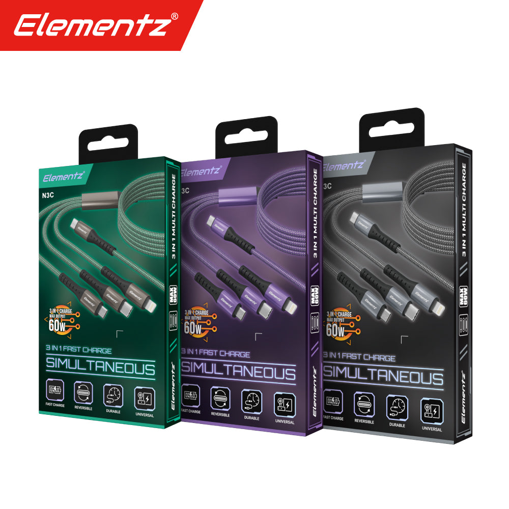 Elementz N3C (TYPE C 3in1 Cable) 3合1 60W PD 快速充電線